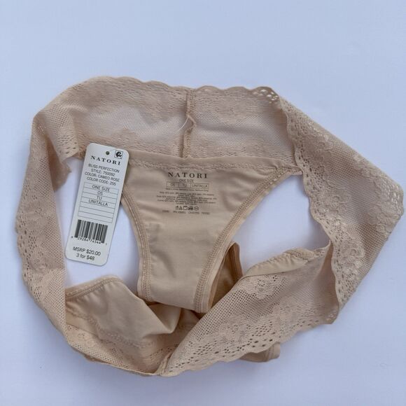 $20 Natori NWT Pink Lace Trim Bliss Perfection Stretchy Thong Panties Size OS - Picture 3 of 3